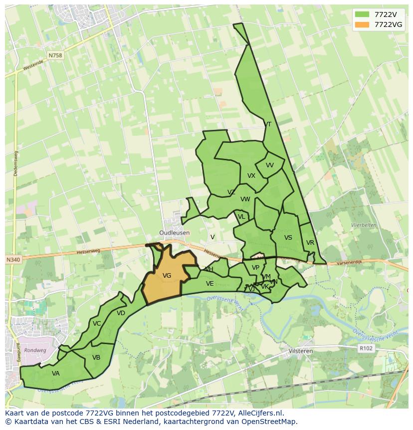 Afbeelding van het postcodegebied 7722 VG op de kaart.