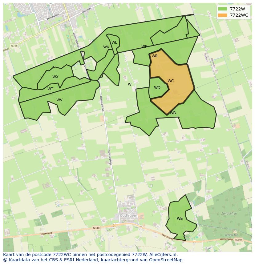 Afbeelding van het postcodegebied 7722 WC op de kaart.