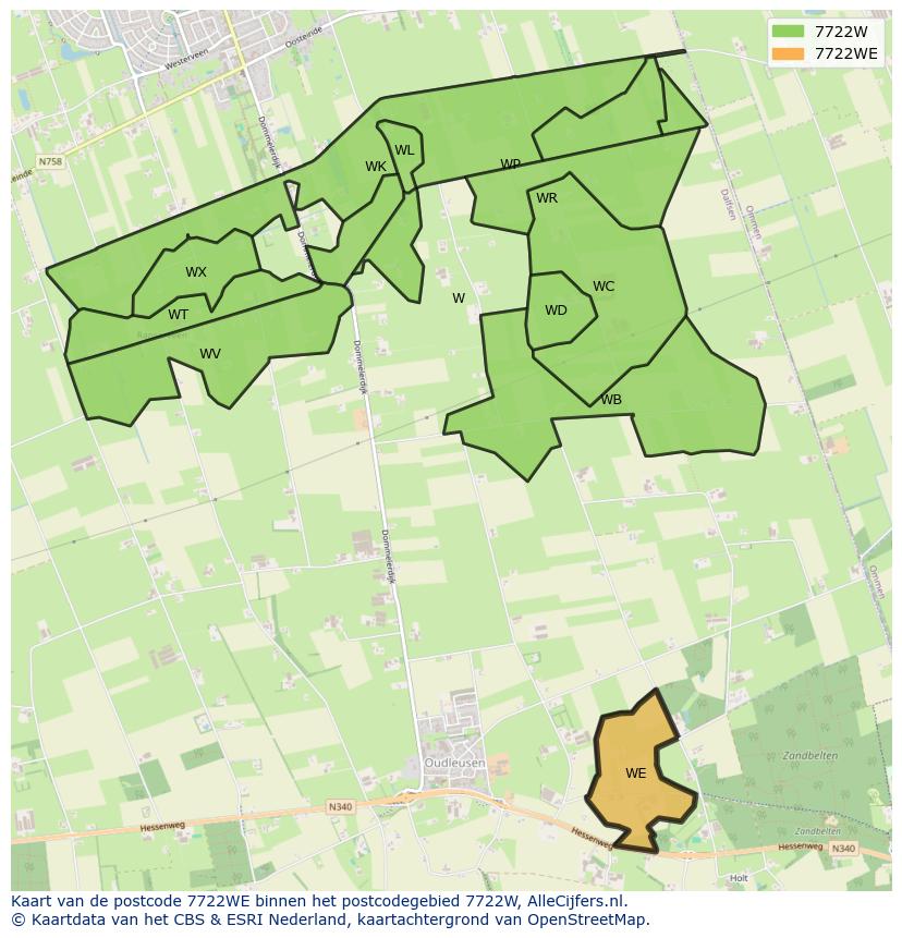 Afbeelding van het postcodegebied 7722 WE op de kaart.