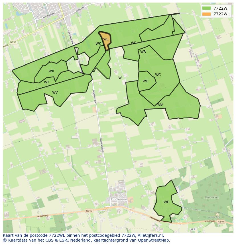 Afbeelding van het postcodegebied 7722 WL op de kaart.
