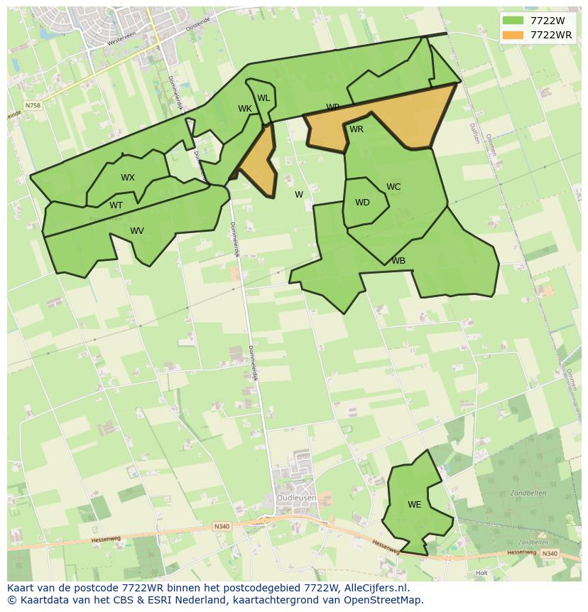 Afbeelding van het postcodegebied 7722 WR op de kaart.