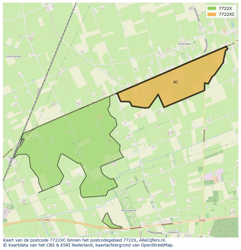 Afbeelding van het postcodegebied 7722 XC op de kaart.