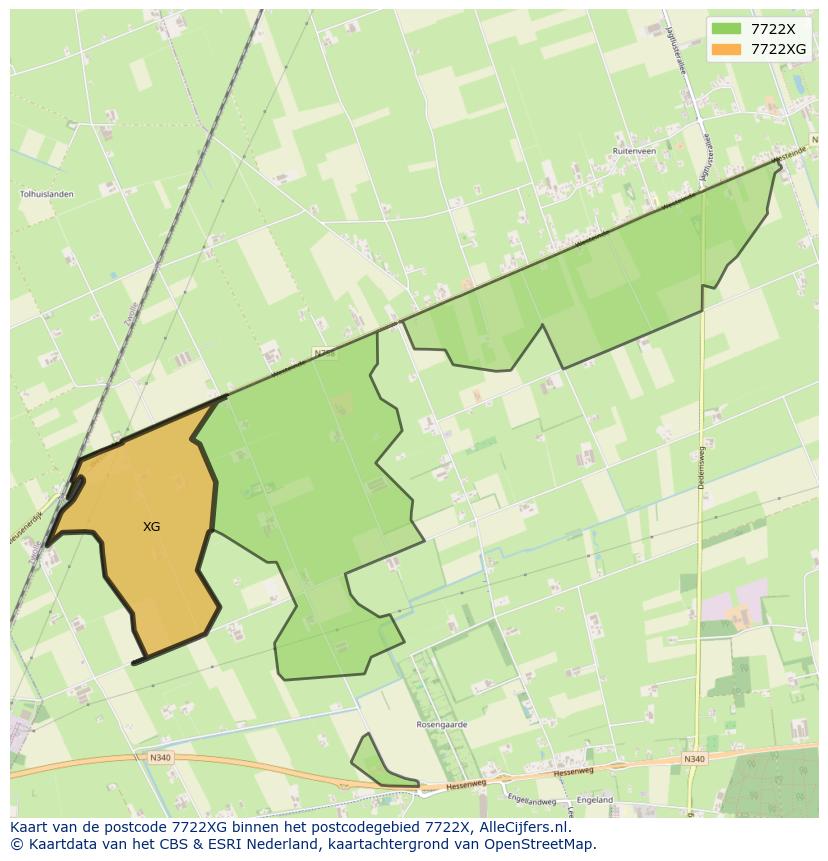 Afbeelding van het postcodegebied 7722 XG op de kaart.