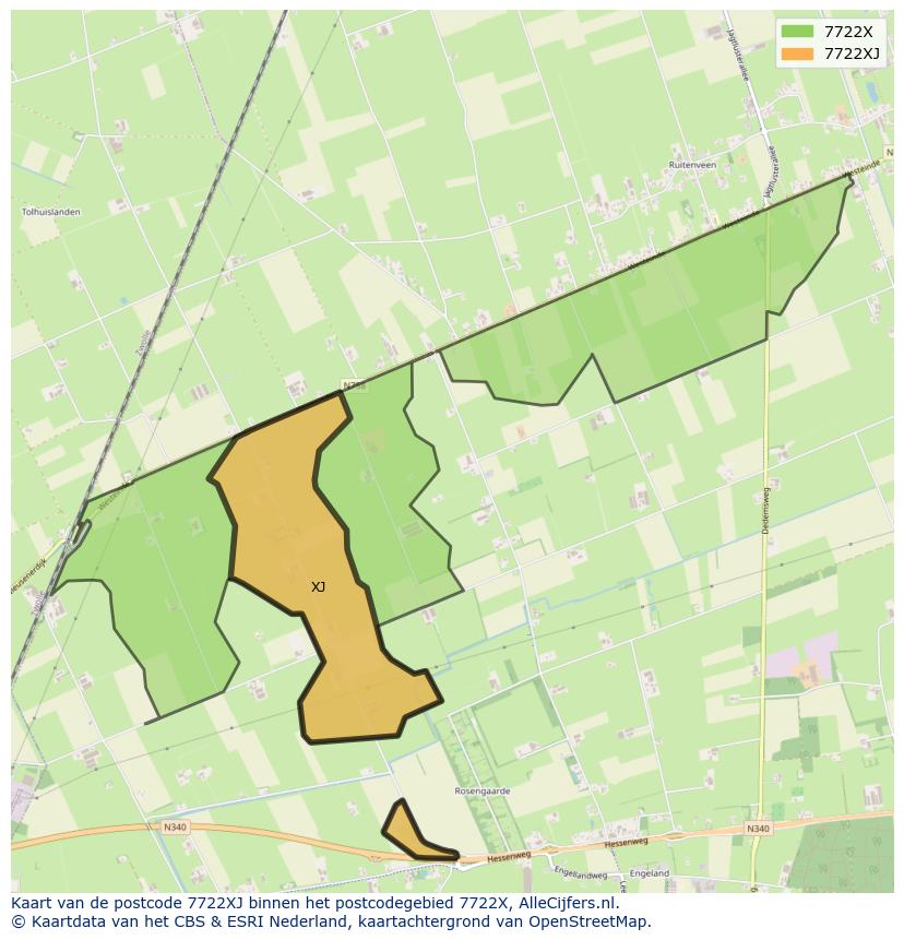 Afbeelding van het postcodegebied 7722 XJ op de kaart.