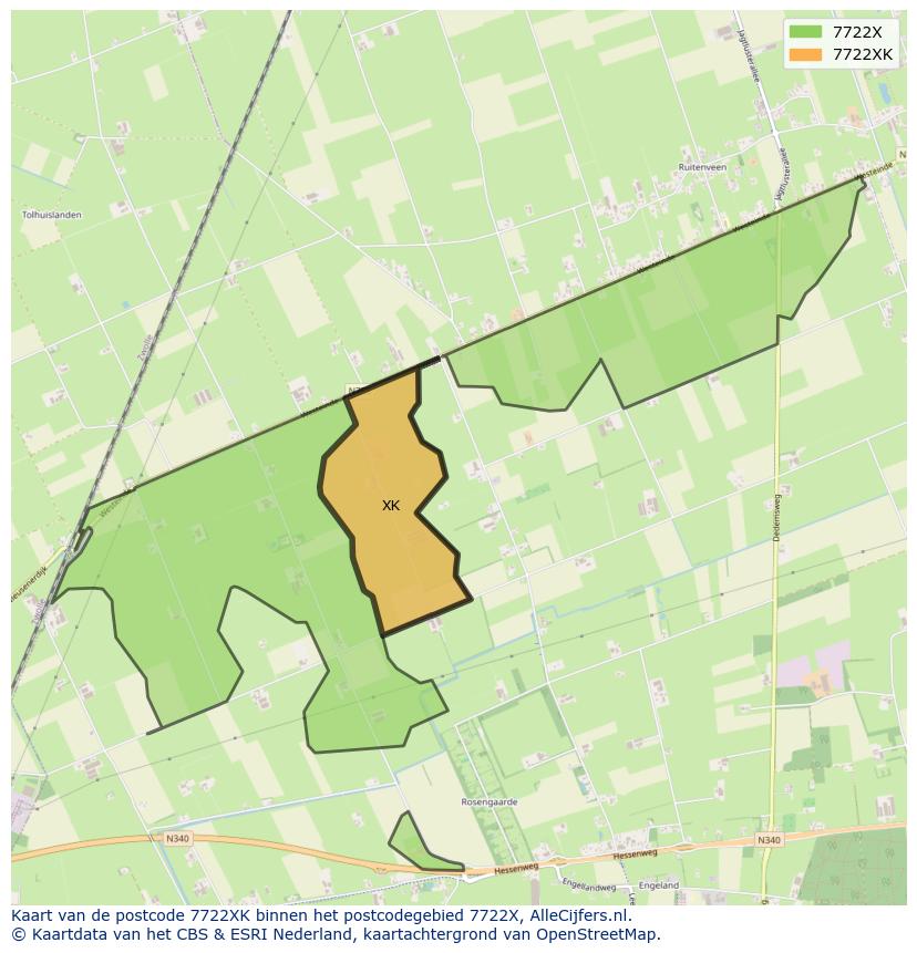 Afbeelding van het postcodegebied 7722 XK op de kaart.