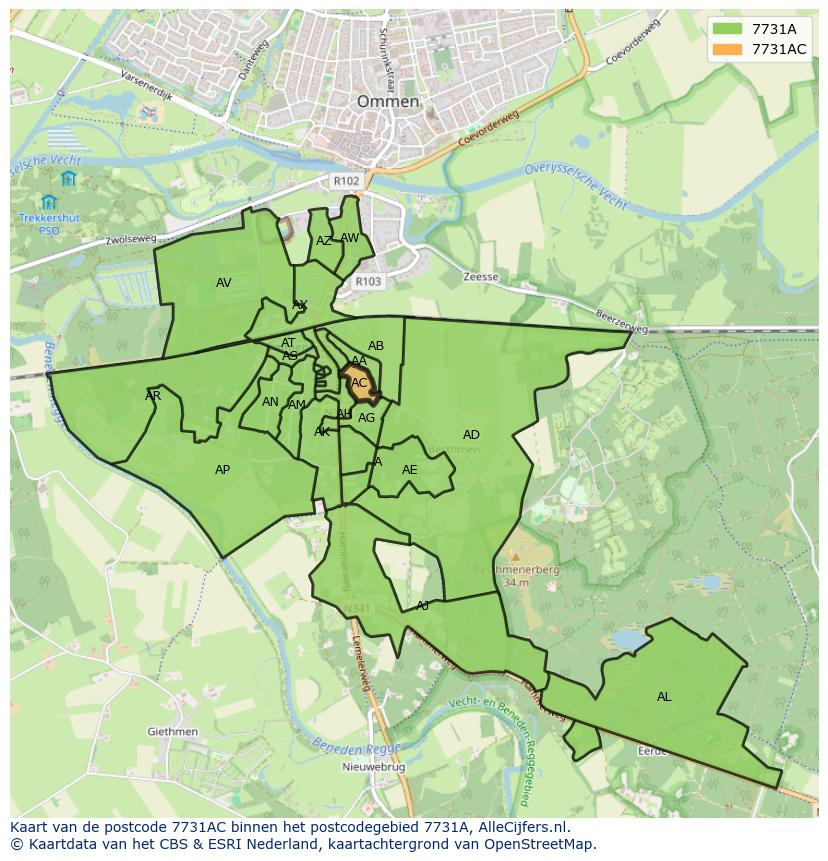 Afbeelding van het postcodegebied 7731 AC op de kaart.
