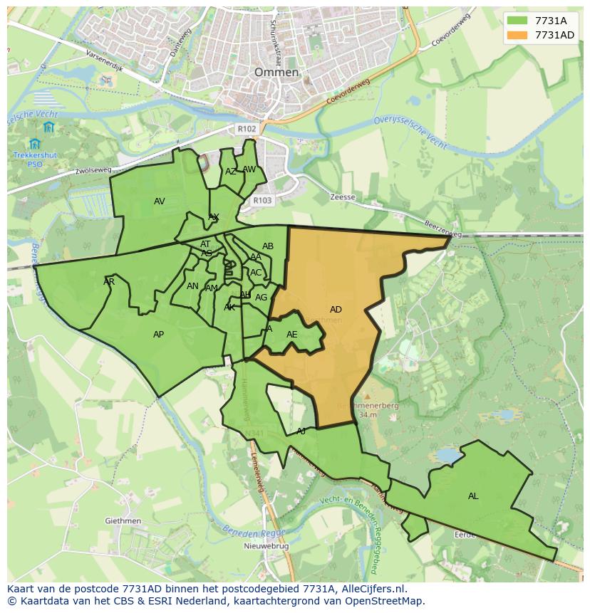 Afbeelding van het postcodegebied 7731 AD op de kaart.