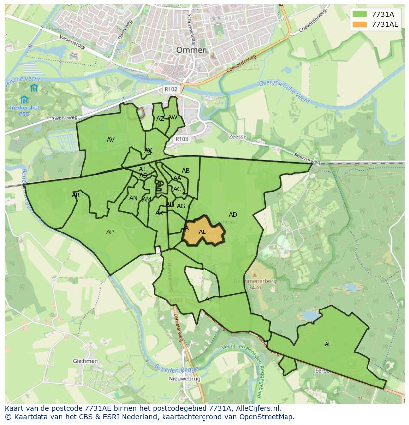 Afbeelding van het postcodegebied 7731 AE op de kaart.