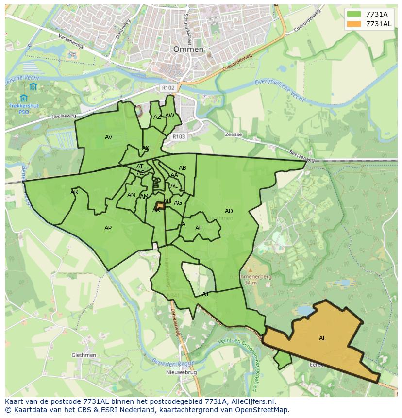 Afbeelding van het postcodegebied 7731 AL op de kaart.