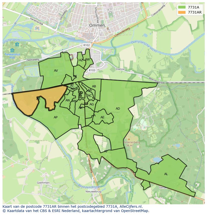 Afbeelding van het postcodegebied 7731 AR op de kaart.