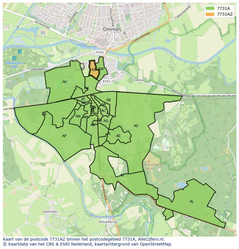 Afbeelding van het postcodegebied 7731 AZ op de kaart.