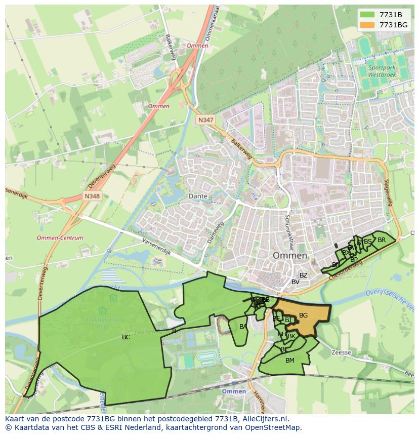 Afbeelding van het postcodegebied 7731 BG op de kaart.