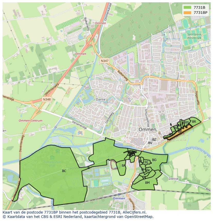 Afbeelding van het postcodegebied 7731 BP op de kaart.