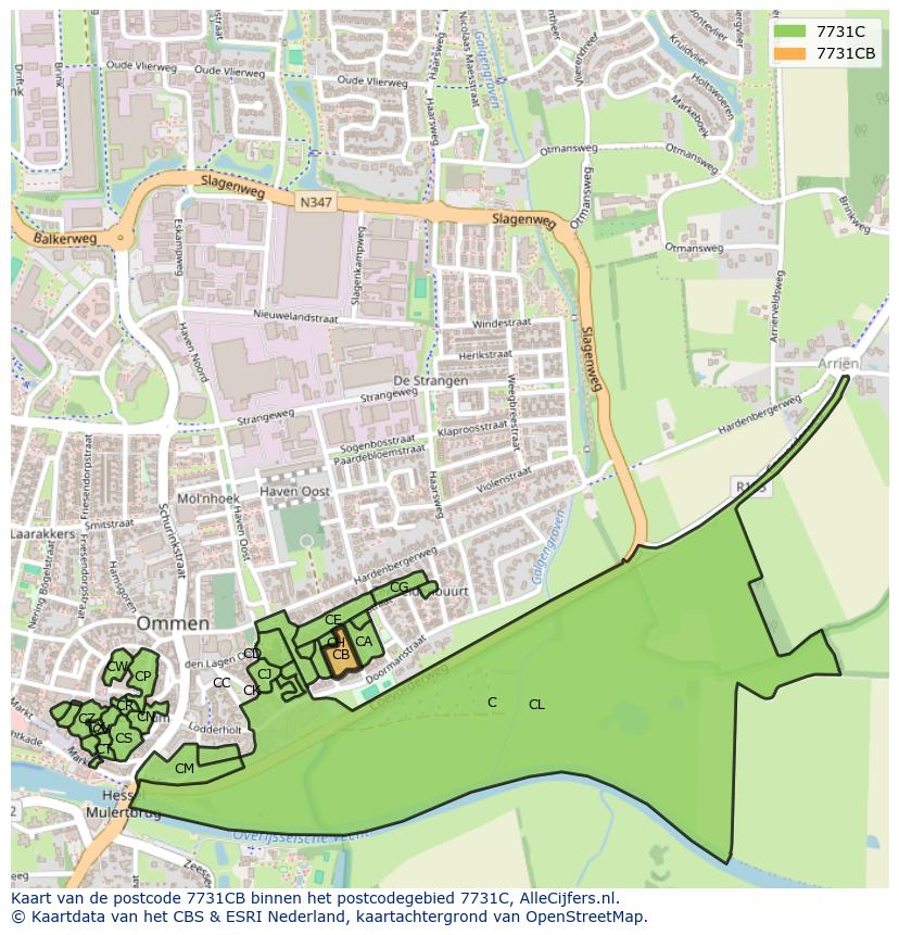 Afbeelding van het postcodegebied 7731 CB op de kaart.