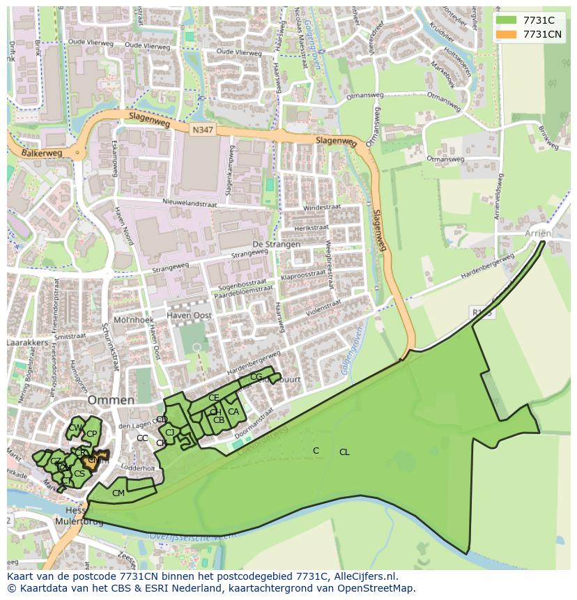 Afbeelding van het postcodegebied 7731 CN op de kaart.