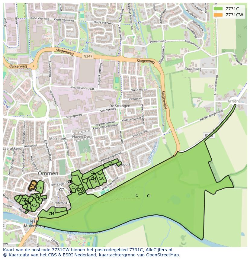Afbeelding van het postcodegebied 7731 CW op de kaart.