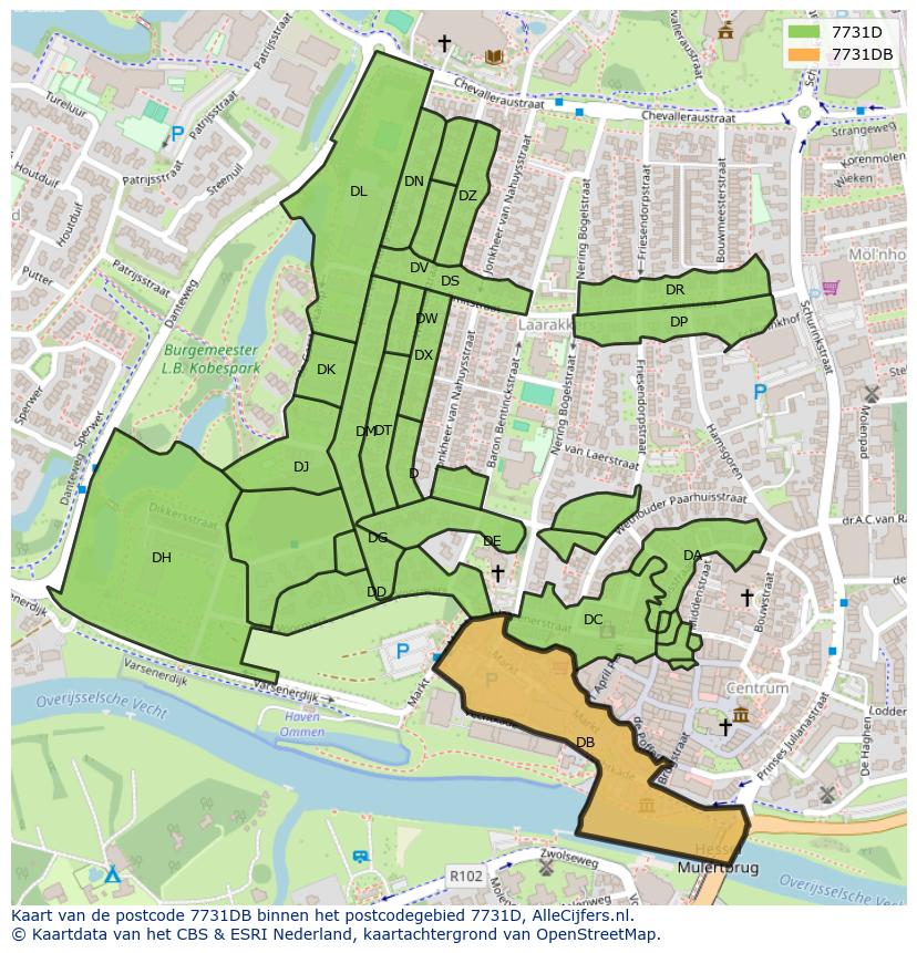 Afbeelding van het postcodegebied 7731 DB op de kaart.