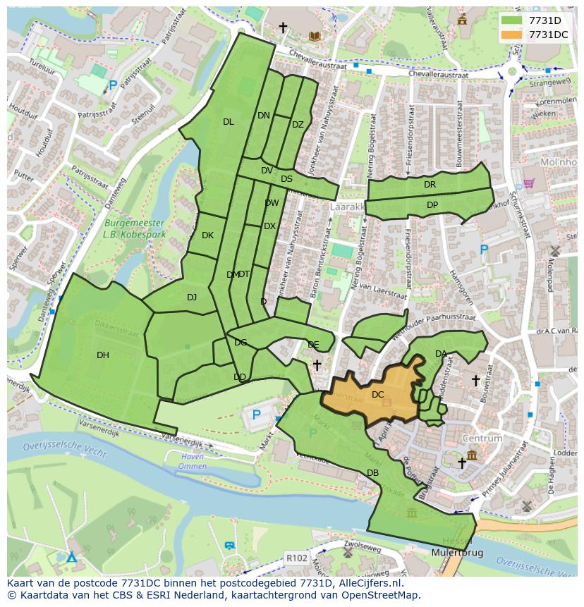 Afbeelding van het postcodegebied 7731 DC op de kaart.