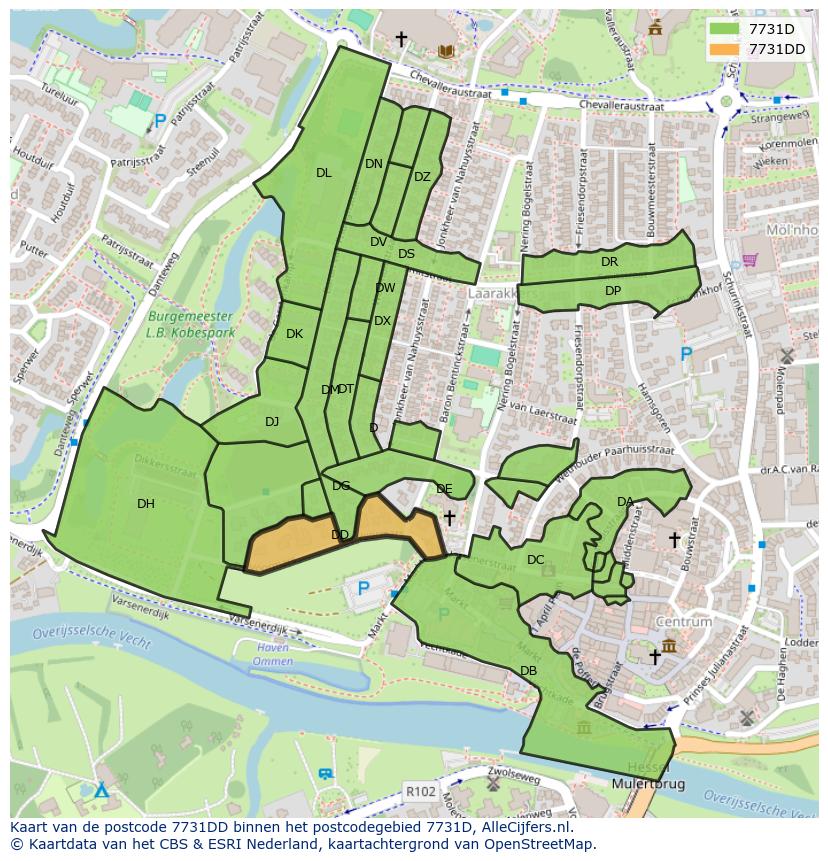 Afbeelding van het postcodegebied 7731 DD op de kaart.