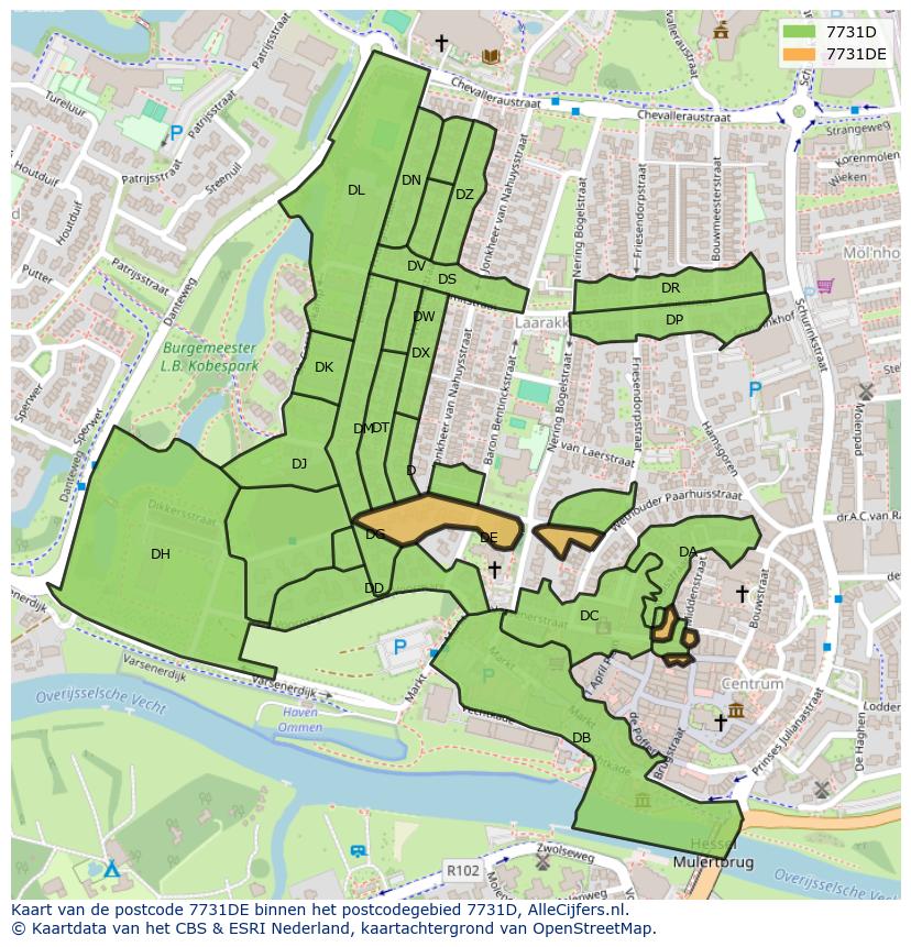 Afbeelding van het postcodegebied 7731 DE op de kaart.