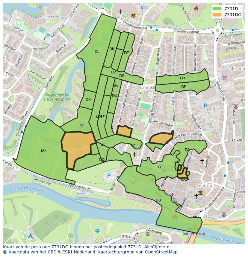 Afbeelding van het postcodegebied 7731 DG op de kaart.