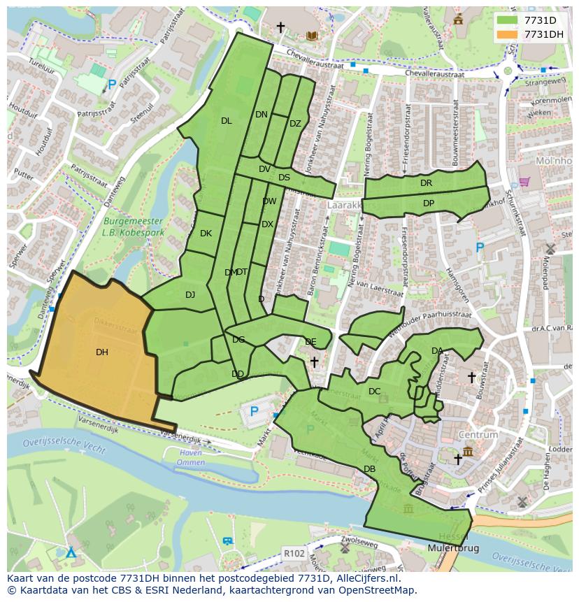 Afbeelding van het postcodegebied 7731 DH op de kaart.