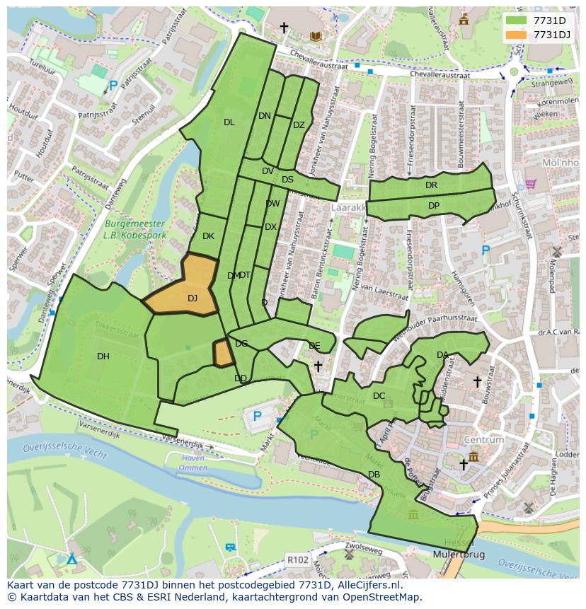 Afbeelding van het postcodegebied 7731 DJ op de kaart.