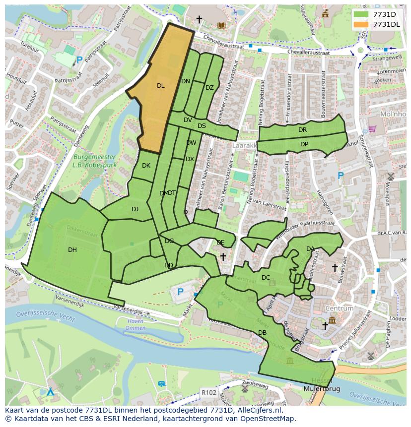 Afbeelding van het postcodegebied 7731 DL op de kaart.