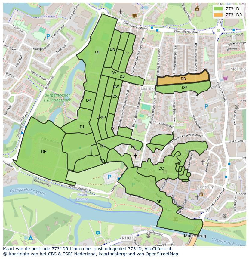 Afbeelding van het postcodegebied 7731 DR op de kaart.