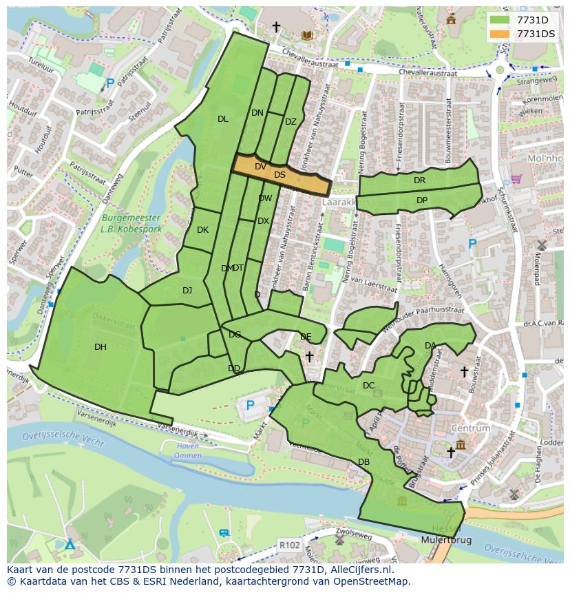 Afbeelding van het postcodegebied 7731 DS op de kaart.