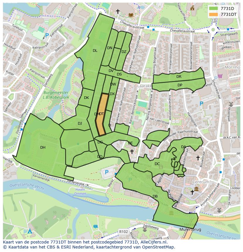 Afbeelding van het postcodegebied 7731 DT op de kaart.