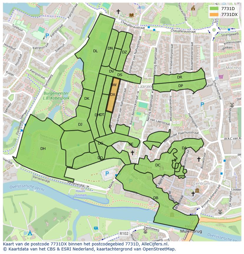 Afbeelding van het postcodegebied 7731 DX op de kaart.
