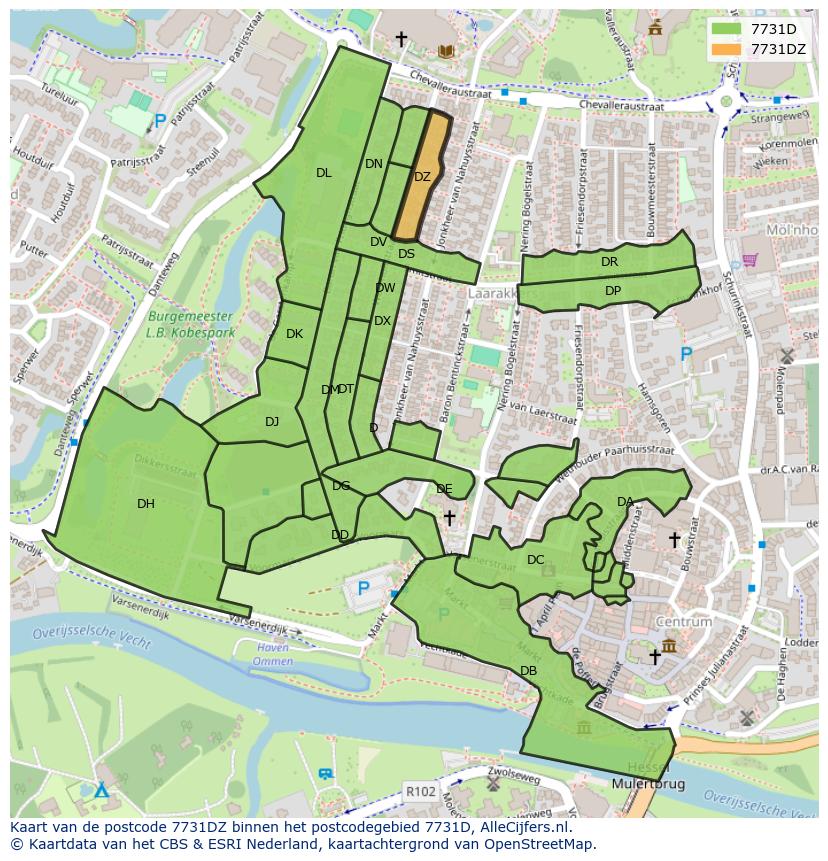 Afbeelding van het postcodegebied 7731 DZ op de kaart.