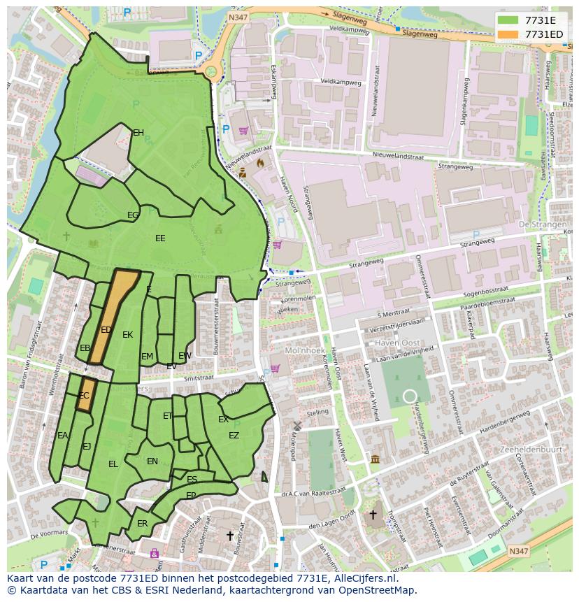 Afbeelding van het postcodegebied 7731 ED op de kaart.