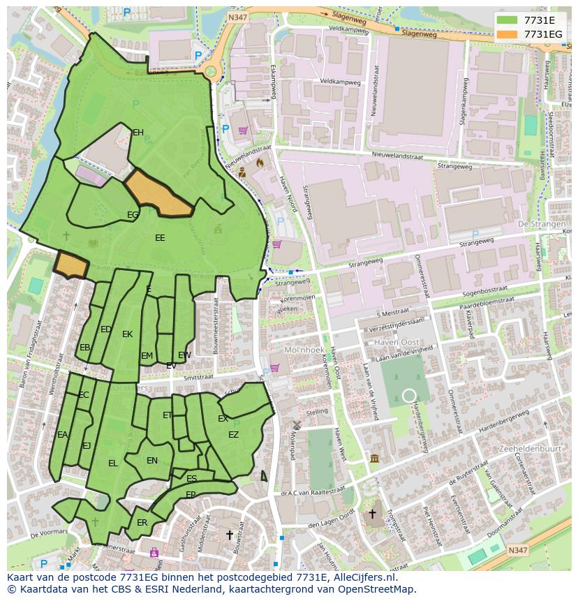 Afbeelding van het postcodegebied 7731 EG op de kaart.