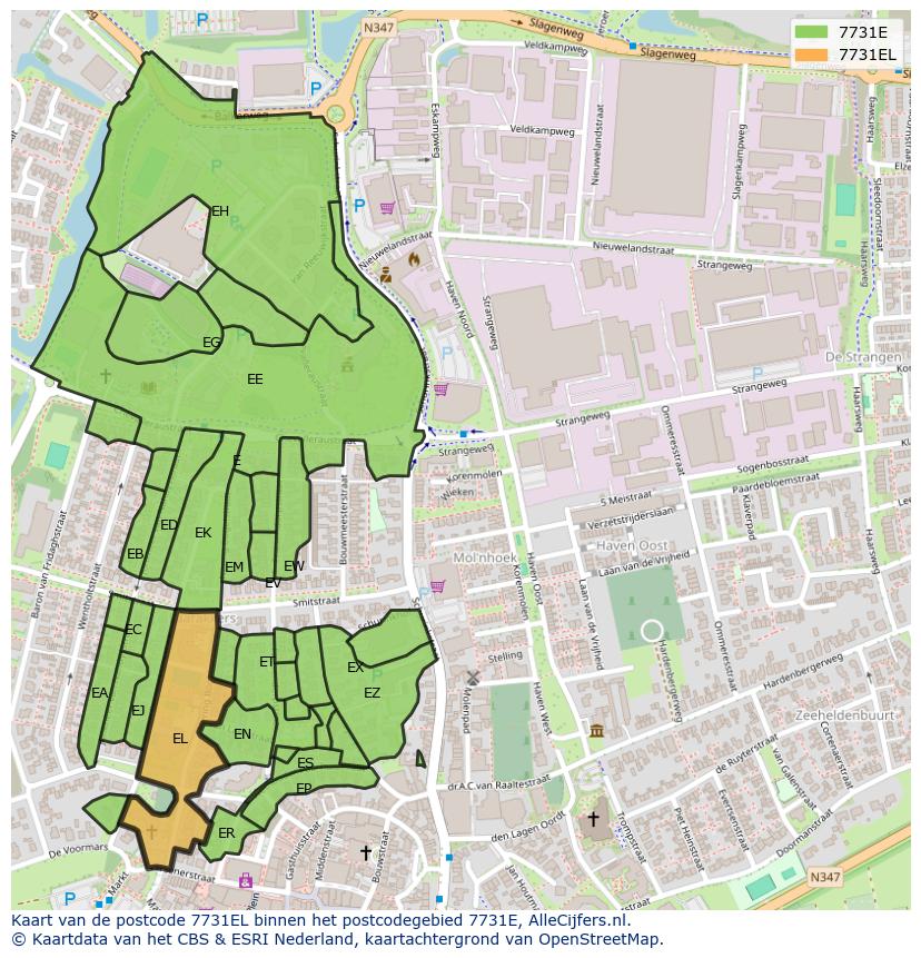 Afbeelding van het postcodegebied 7731 EL op de kaart.
