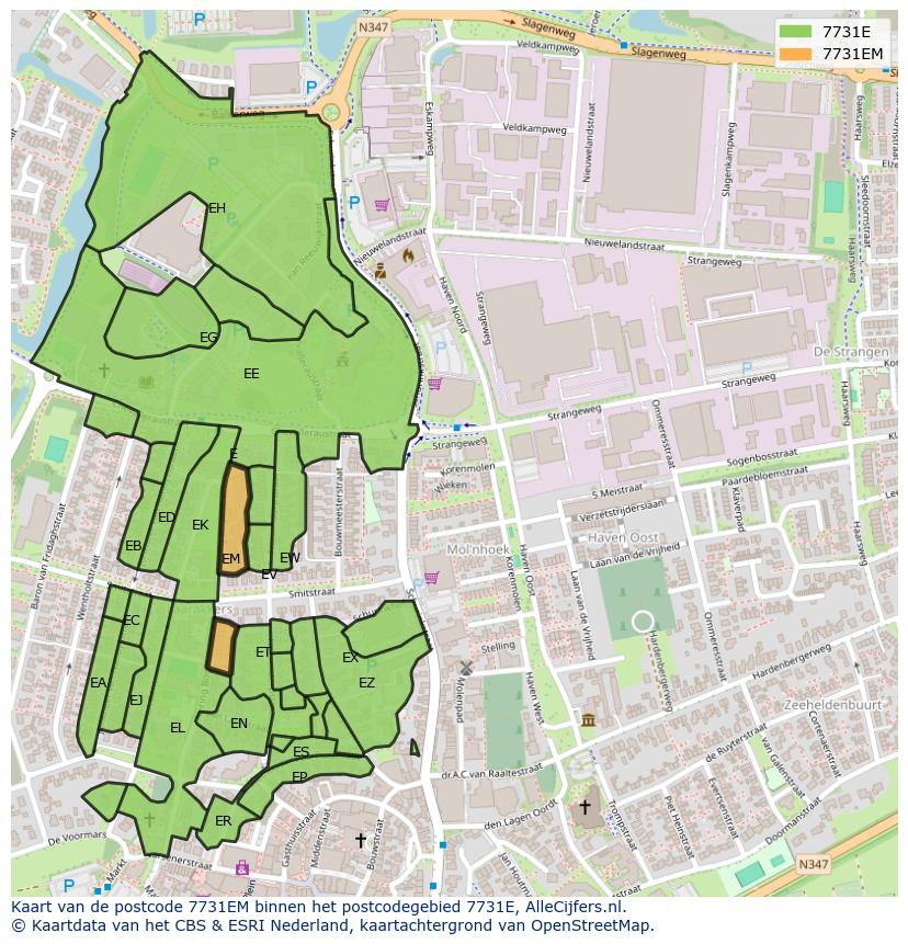 Afbeelding van het postcodegebied 7731 EM op de kaart.