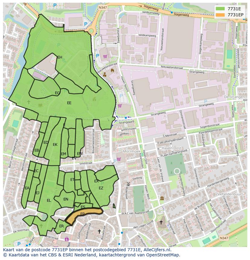 Afbeelding van het postcodegebied 7731 EP op de kaart.
