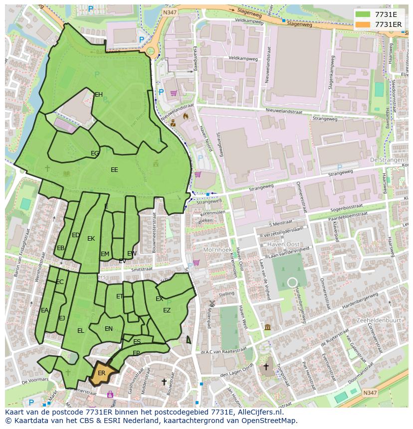 Afbeelding van het postcodegebied 7731 ER op de kaart.