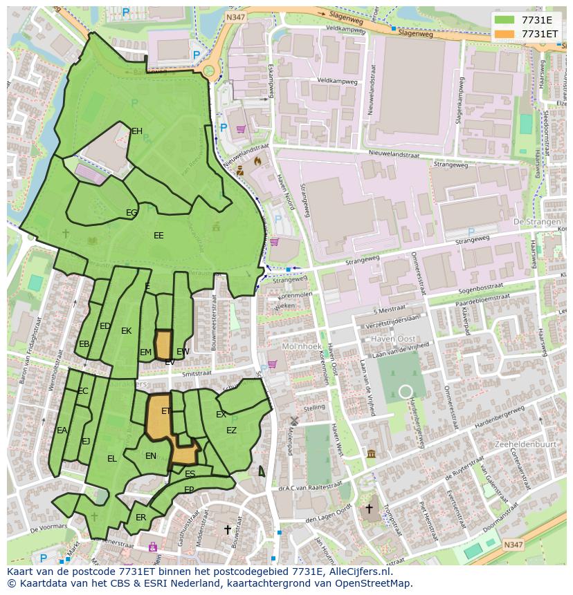 Afbeelding van het postcodegebied 7731 ET op de kaart.