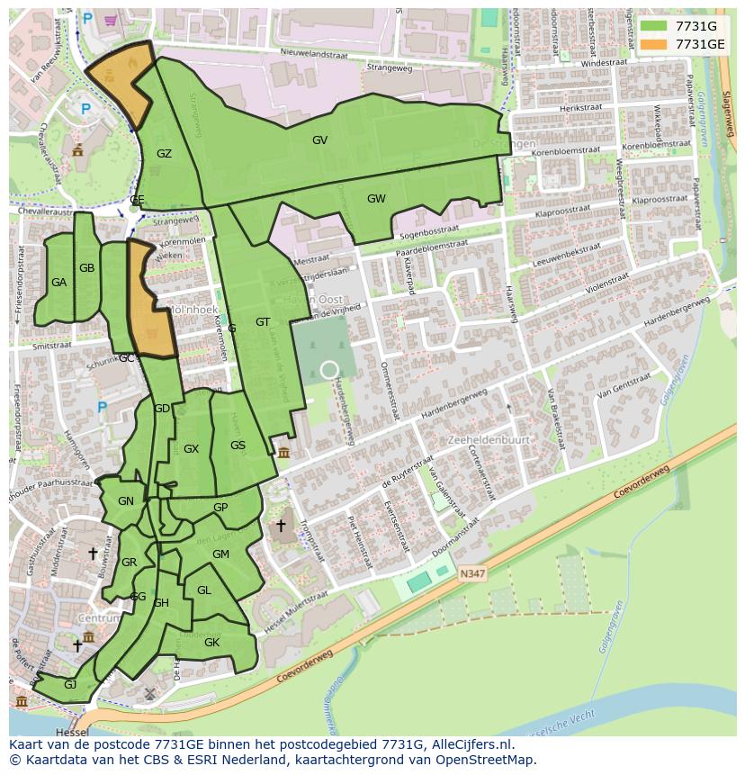 Afbeelding van het postcodegebied 7731 GE op de kaart.