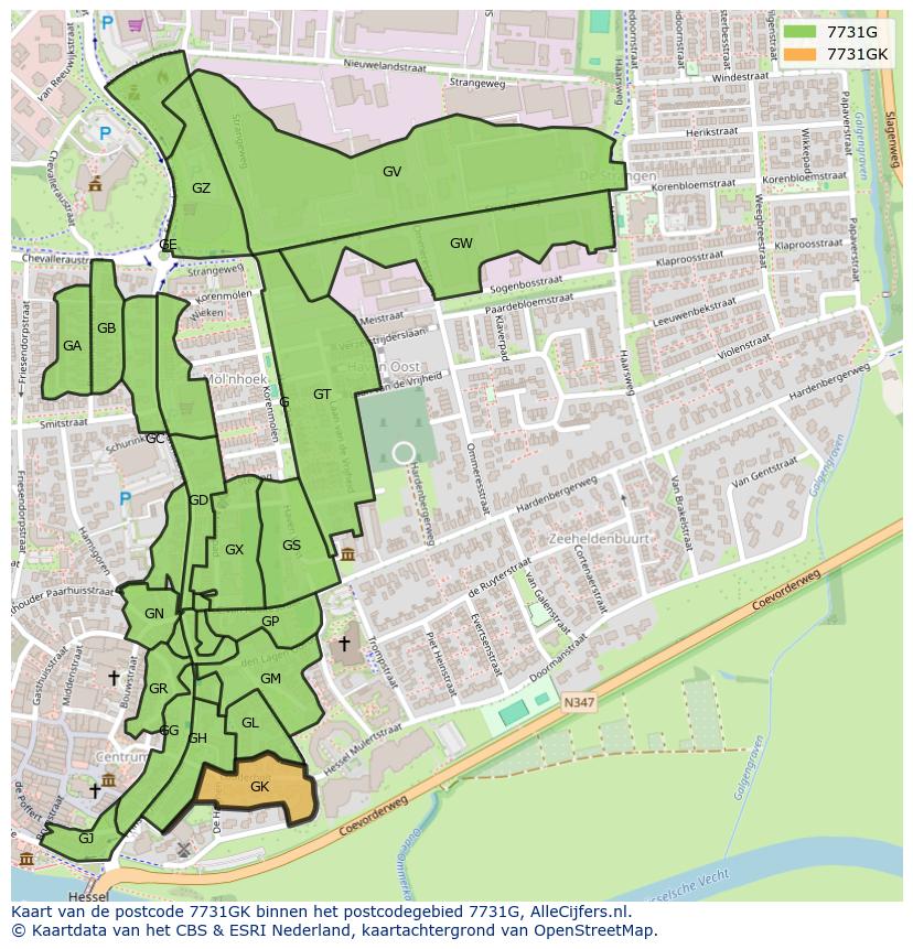 Afbeelding van het postcodegebied 7731 GK op de kaart.