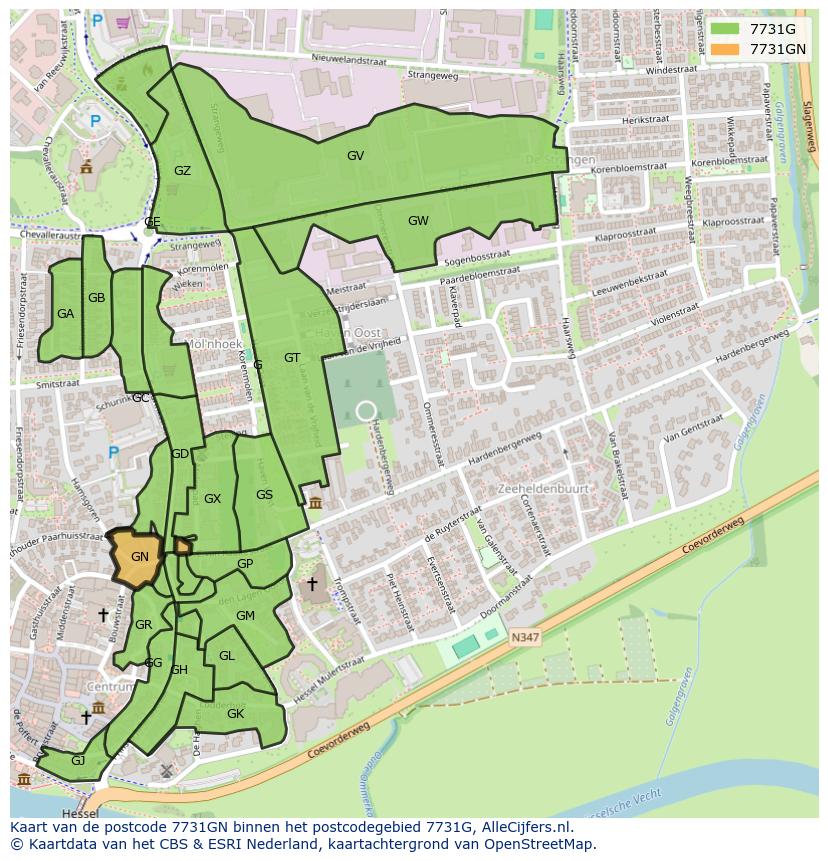 Afbeelding van het postcodegebied 7731 GN op de kaart.