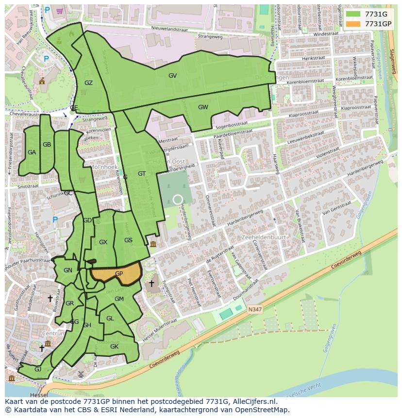 Afbeelding van het postcodegebied 7731 GP op de kaart.