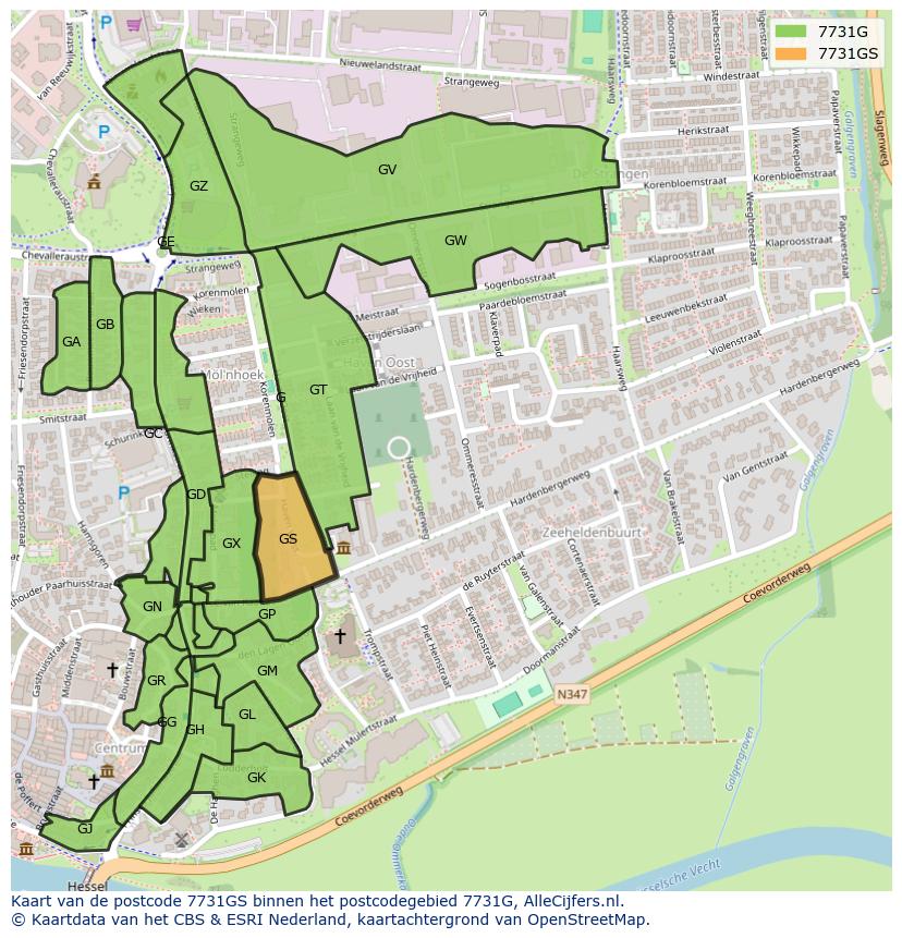Afbeelding van het postcodegebied 7731 GS op de kaart.