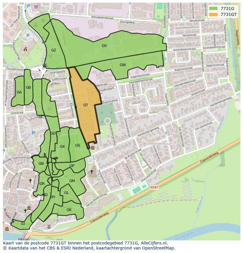 Afbeelding van het postcodegebied 7731 GT op de kaart.