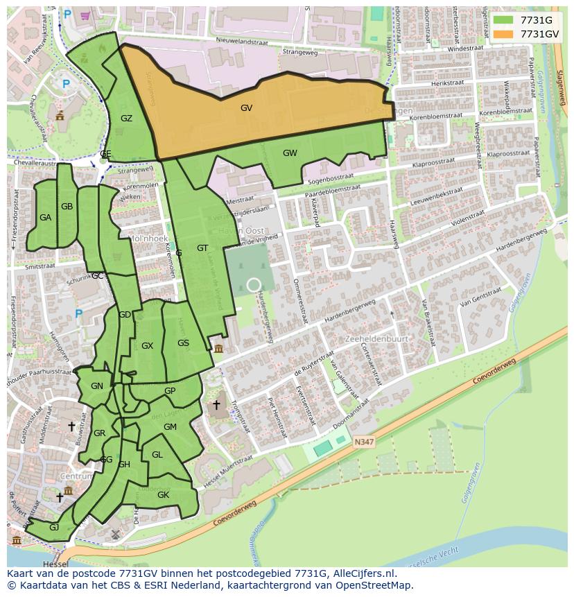 Afbeelding van het postcodegebied 7731 GV op de kaart.