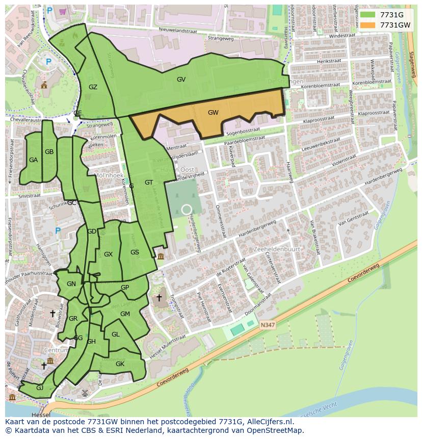 Afbeelding van het postcodegebied 7731 GW op de kaart.