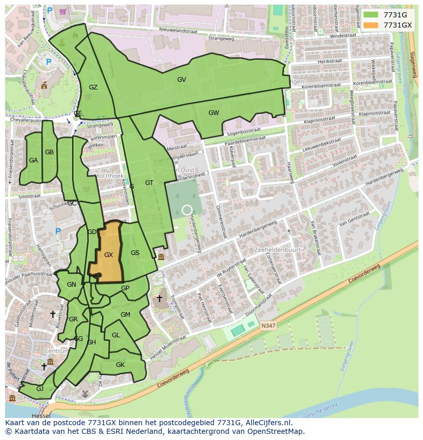 Afbeelding van het postcodegebied 7731 GX op de kaart.