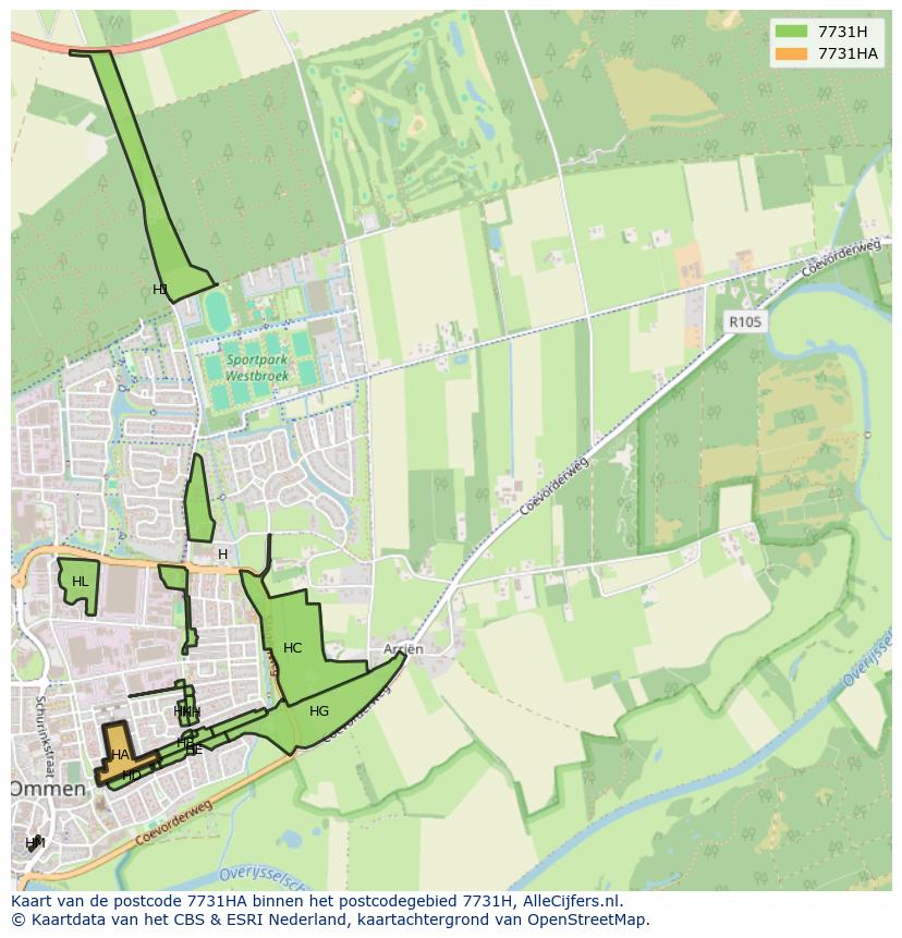 Afbeelding van het postcodegebied 7731 HA op de kaart.